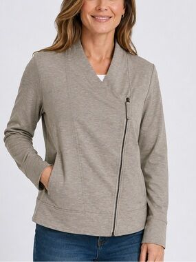 Liverpool Los Angeles knit moto jacket heather gray asymmetrical zipper  size S